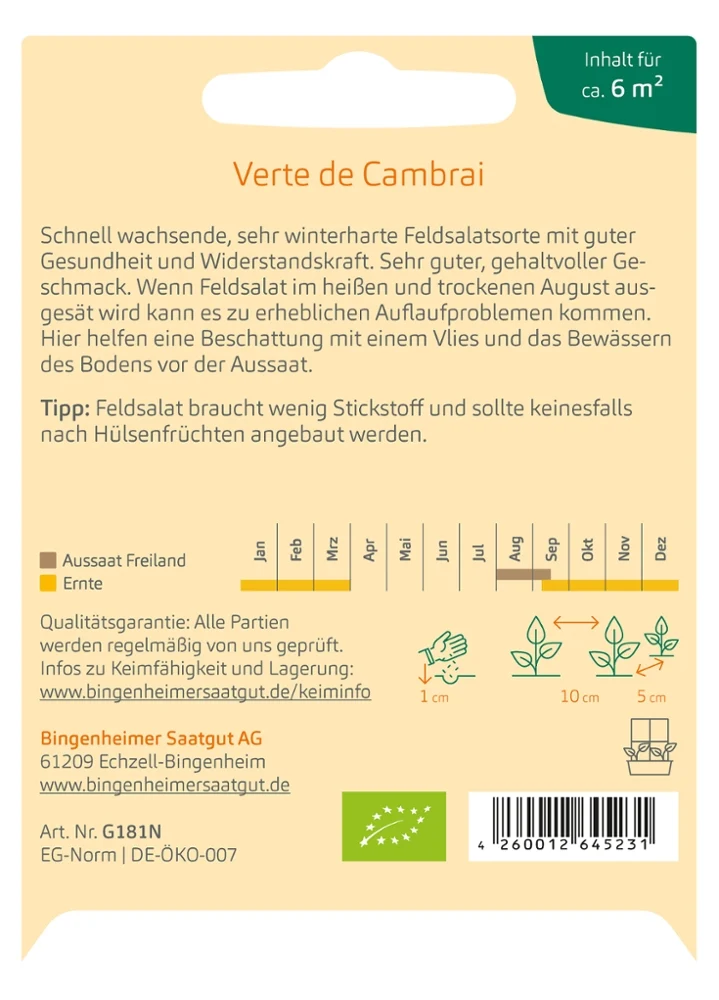BIO Saatgut Feldsalat Verte de Cambrai