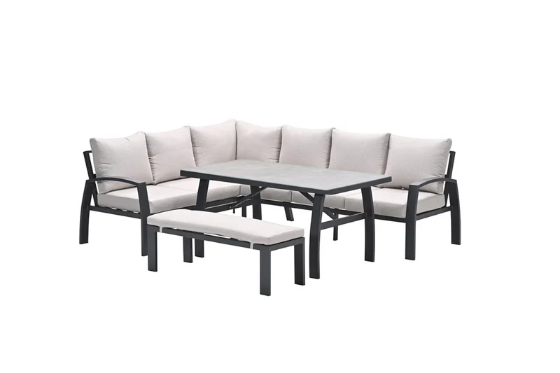 Vasano lounge-dining hoekset - links - 4-delig - carbon black - desert sand - slate grey keramisch glas