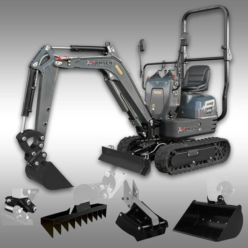 JANSEN® MB-700 Minibagger, 8,5 PS Benzin, Komplett-Set, Verstellfahrwerk