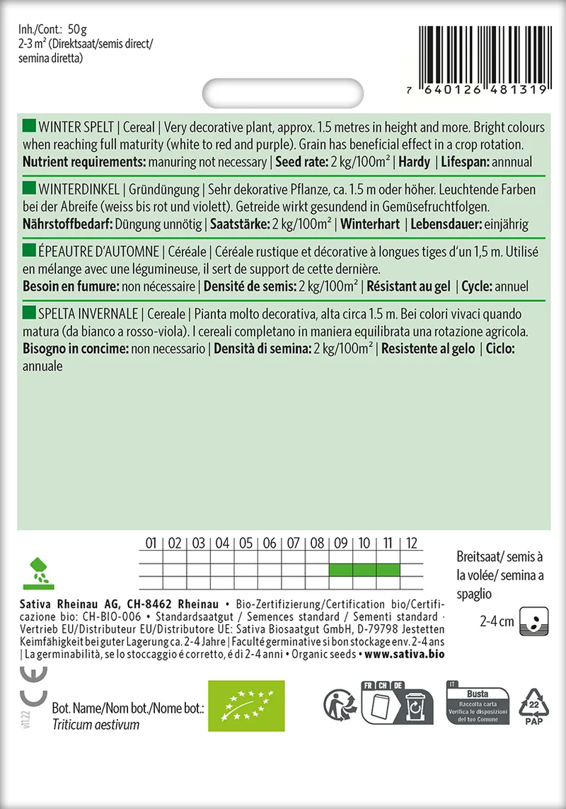 BIO Saatgut Getreide Winterdinkel