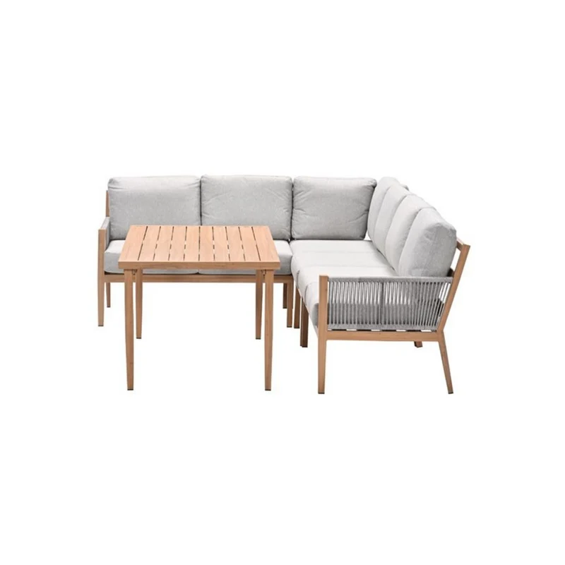 Sardinia lounge-diningset - aluminium met houtlook - 7-persoons - Garden Impressions