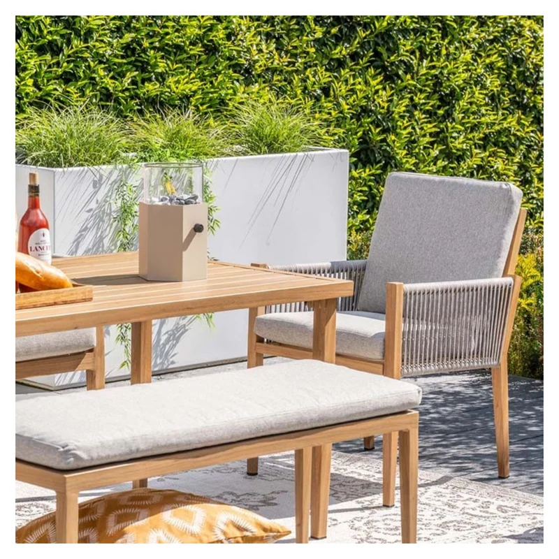 Sardinia lounge-diningset - aluminium met houtlook - 7-persoons - Garden Impressions