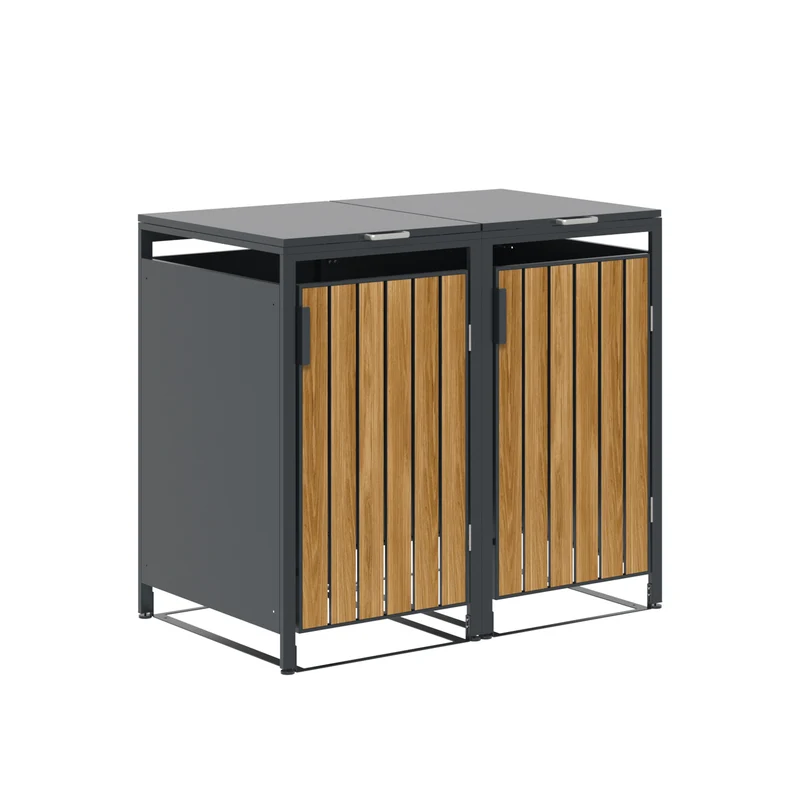 Garden Impressions containerbox BinPort dubbel - 136x80x118 cm -carbon black- light teaklook