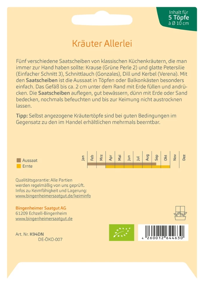 BIO Saatgut Kräuter Allerlei Saatscheiben