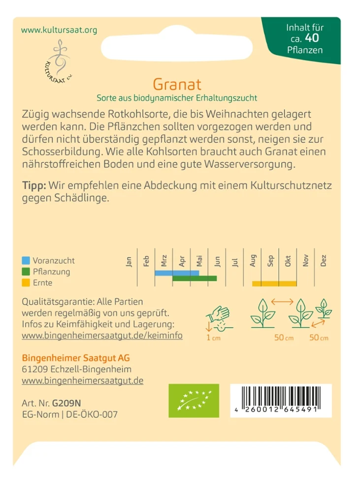 BIO Saatgut Rotkohl Granat