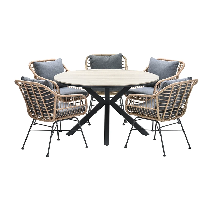 5-persoons ronde tuinset - Edison tafel - 5 Margriet stoelen - Garden Impressions