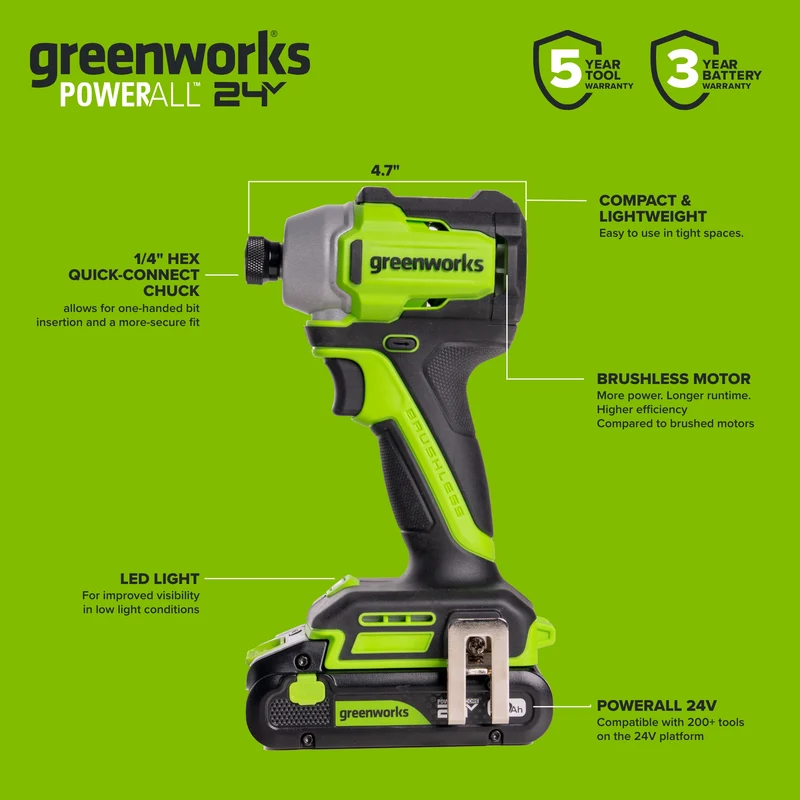 24V Cordless 280 in-lbs Drill/Driver Power Tool 10PC Combo Kit: (3) 2.0 Ah USB-C Batteries, (2) 30W USB-C Charger Block, and (2) 3' 100W USB-C Cable