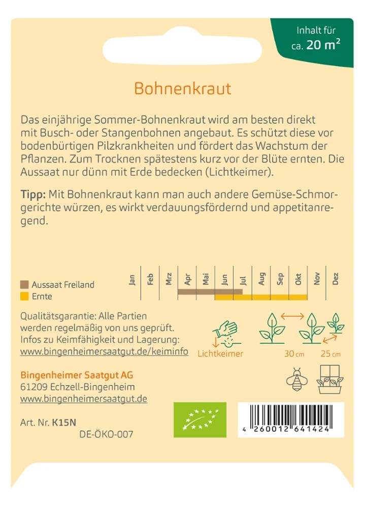 BIO Saatgut Bohnenkraut Saturn, einjährig