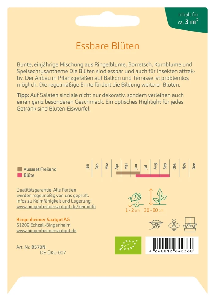 BIO Saatgut Blumenmischung Essbare Blüten
