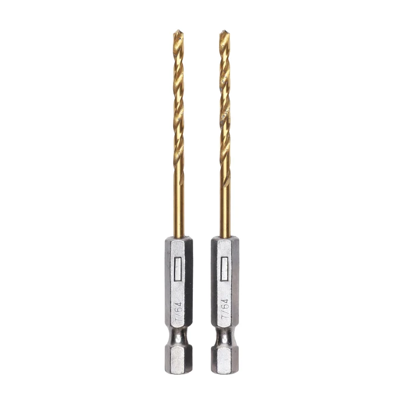 Half Ground 2-Piece 7/64-inch Hex Shank Titanium Drill Bit Set