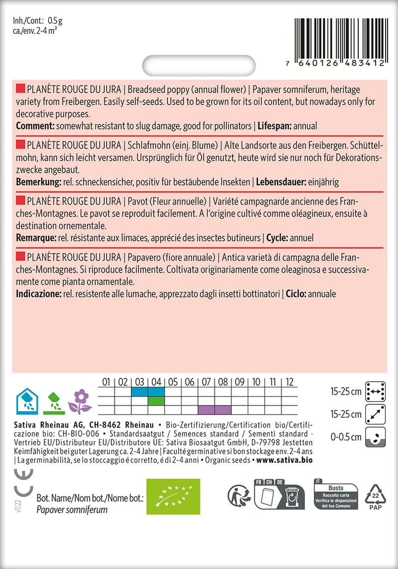 BIO Saatgut Mohn Planéte rouge du Jura