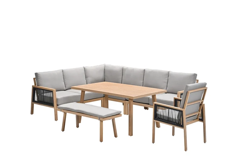 Lounge-diningset - 9-persoons - Decala - aluminium met houtlook - Garden Impressions