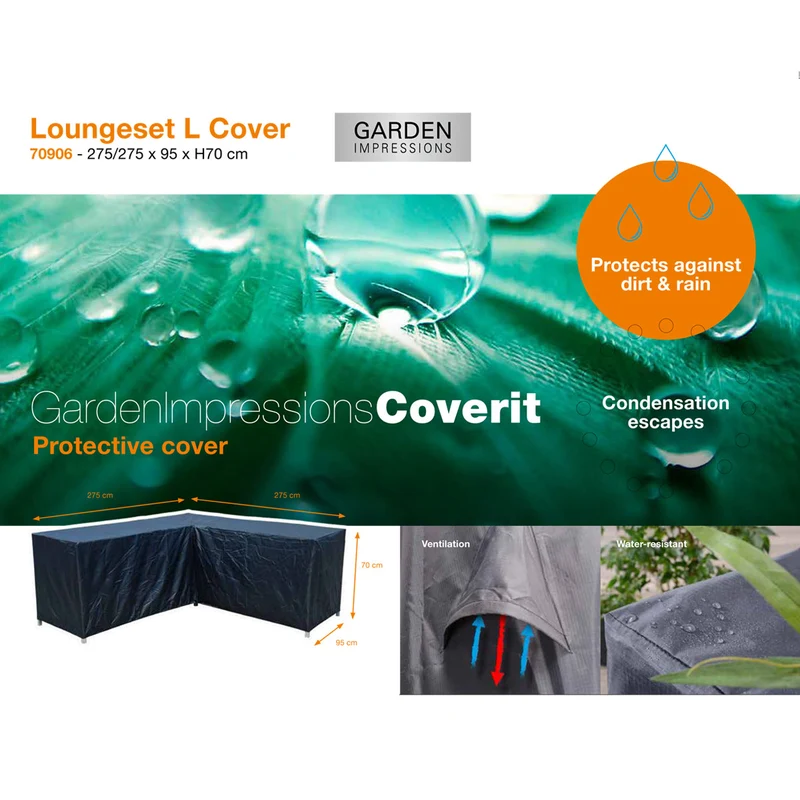 Coverit loungeset L-vorm hoes - 275/275x95xH70 cm