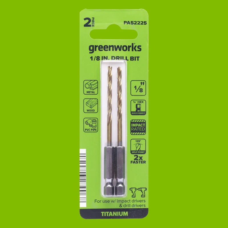 1/8" Drill Bit for Metal, Wood, PVC or more, Impact-Rated, 135˚ Split Point, 1/4" Hex Quick-Connect Base