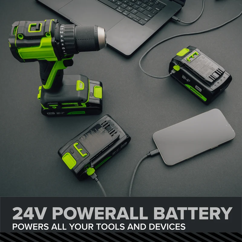 24V PowerAll Pro 530 in-lb Drill Driver and 2,200 in-lb Impact Driver Combo Kit, with (2) 2.0 Ah Batteries, 65W Charger, 3' Cable, Belt Clips, and Carrying Bag