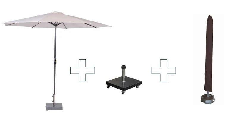 Zweefparasol Lotus - met parasolvoet en beschermhoes - 300 cm - Ecru doek