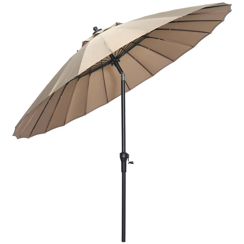 Set van ronde Manilla parasol - met parasolvoet en beschermhoes - 250 cm - Taupe