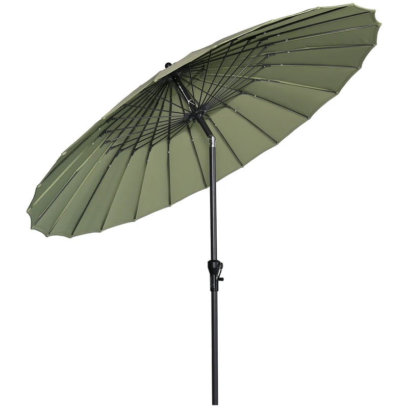 Set van ronde Manilla parasol - met parasolvoet en beschermhoes - 250 cm - Olijfgroen