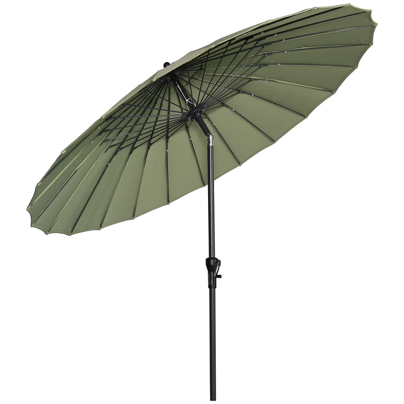 Set van ronde Manilla parasol - met parasolvoet en beschermhoes - 250 cm - Olijfgroen