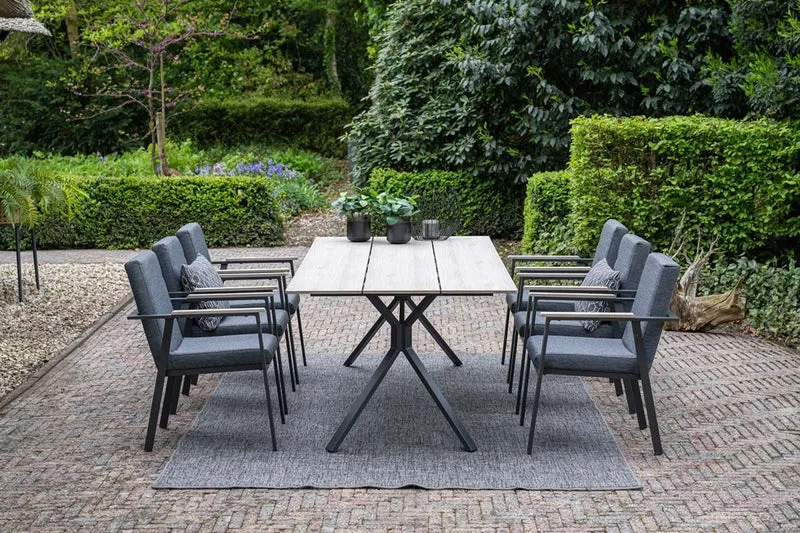 Catania dining fauteuil - carbon black - antraciet texfiber - light teak vironwood