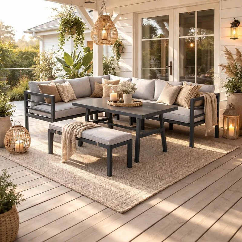 Garden Impressions Bleco II lounge-diningset- carbon black-desert sand