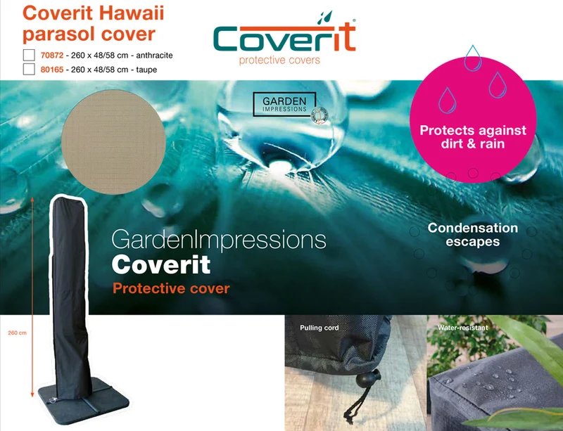 Garden Impressions Coverit beschermhoes Hawaii parasol 260x48/58 cm taupe