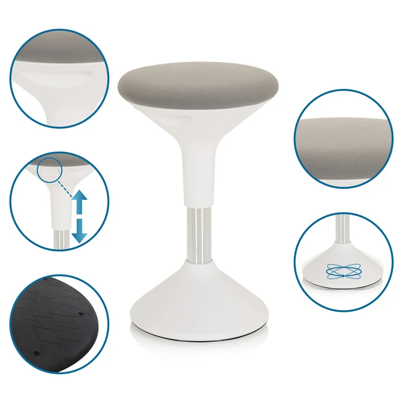 B-Ware hjh OFFICE Stehhocker Stehhilfe Hocker Balance Sit II W Stoff weiß grau