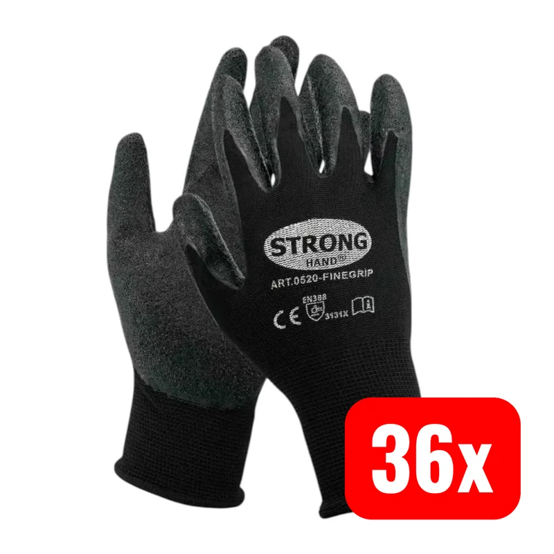 B-Ware Stronghand Arbeitshandschuhe Feinstrick Nylon Latex Größe 7 Schwarz 36 PAAR
