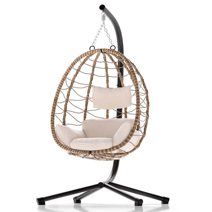 B-Ware Korbhängesessel Aria Hängesessel Relaxsessel mit Gestell Kissen Aufhängung Beige