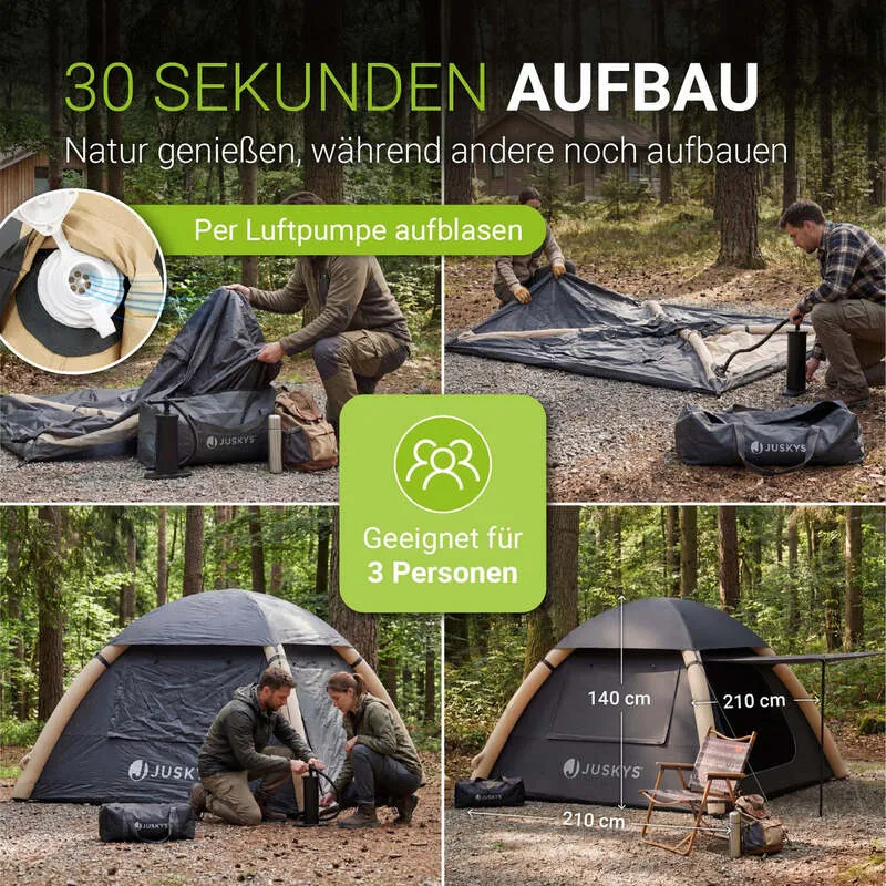 B-Ware Campingzelt aufblasbar 1-3 Personen Luftzelt wasserdicht schnell aufbaubar Gr M