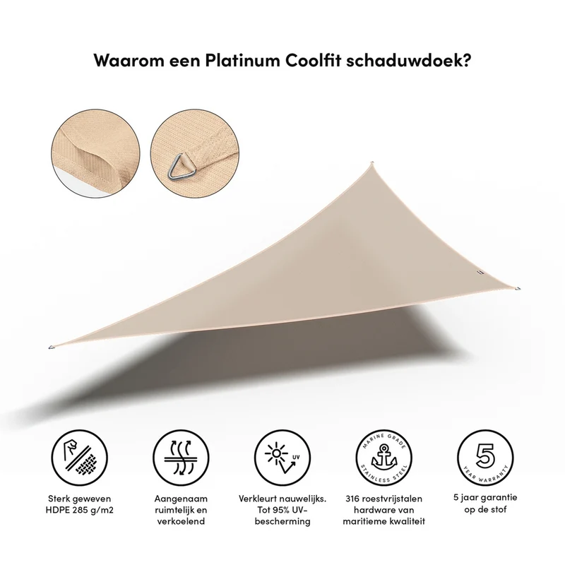 Platinum Sun & Shade Coolfit schaduwdoek driehoek 90°, 710x500x500cm, Ecru Wit