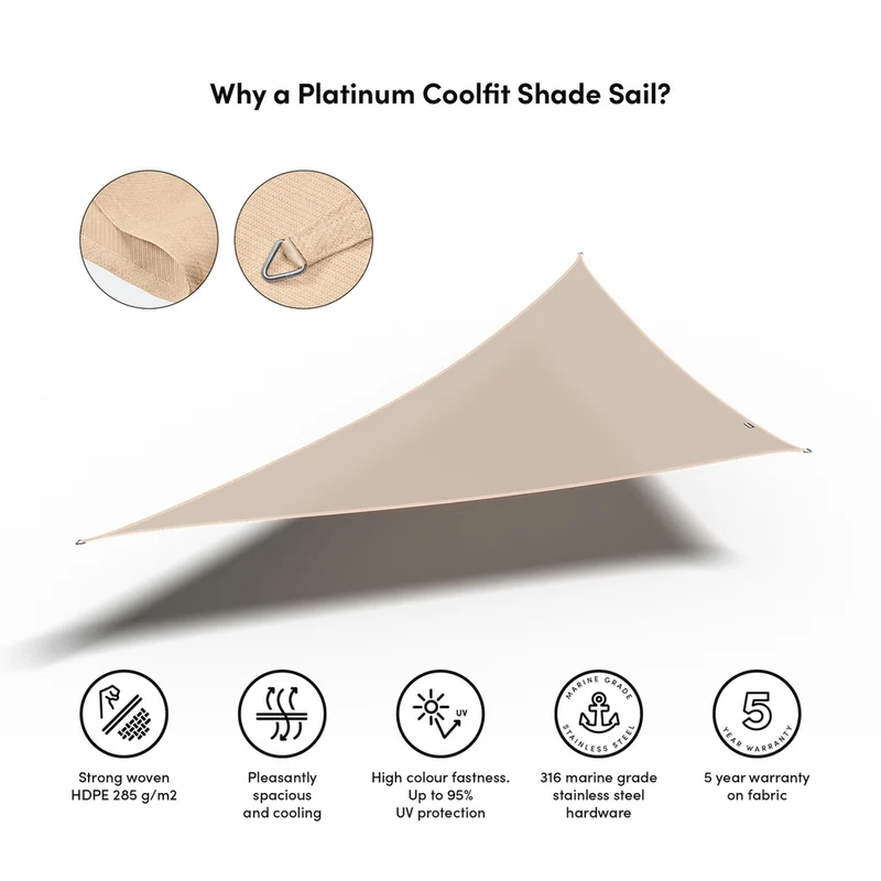 Platinum Sun & Shade Coolfit schaduwdoek driehoek 90°, 710x500x500cm, Ecru Wit