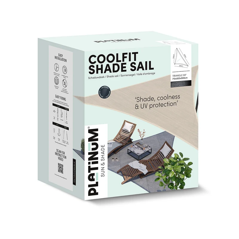 Platinum Sun & Shade Coolfit schaduwdoek driehoek 90°, 710x500x500cm, Ecru Wit