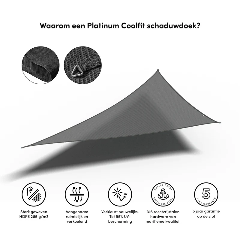 Platinum Sun & Shade Coolfit schaduwdoek driehoek 90°, 570x400x400cm, Antraciet