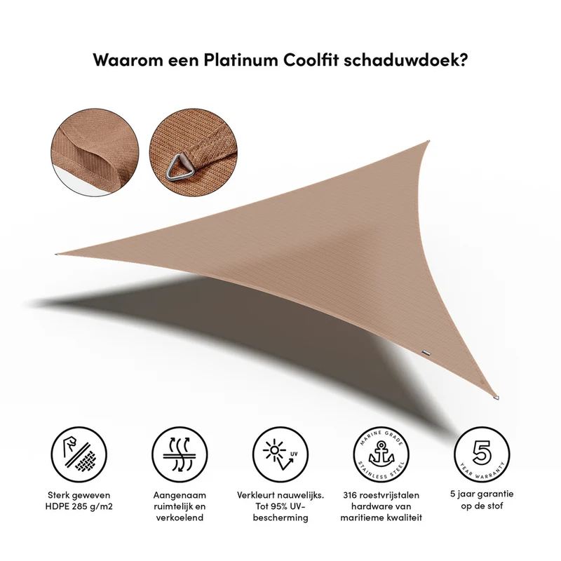 Platinum Sun & Shade Coolfit schaduwdoek driehoek, 500x500x500cm, Zand