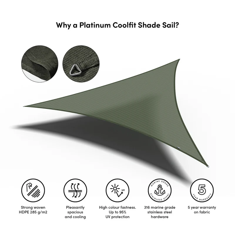 Platinum Sun & Shade Coolfit schaduwdoek driehoek, 500x500x500cm, Olijf