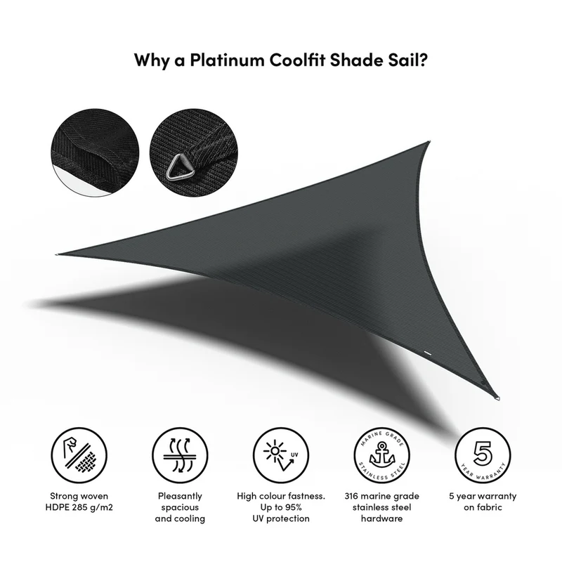 Platinum Sun & Shade Coolfit schaduwdoek driehoek, 360x360x360cm, Zwart