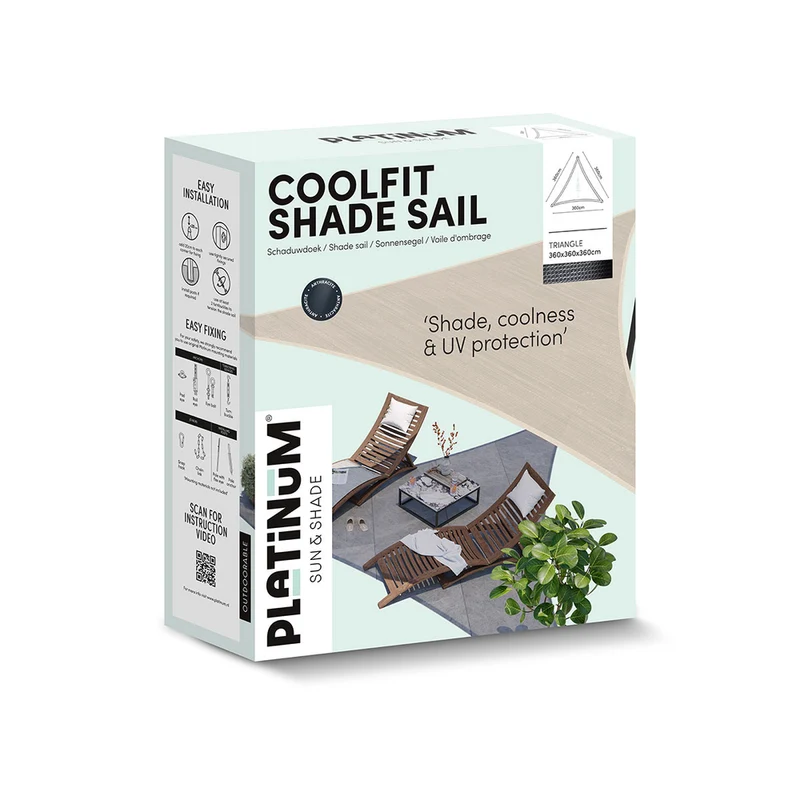 Platinum Sun & Shade Coolfit schaduwdoek driehoek, 360x360x360cm, Zwart
