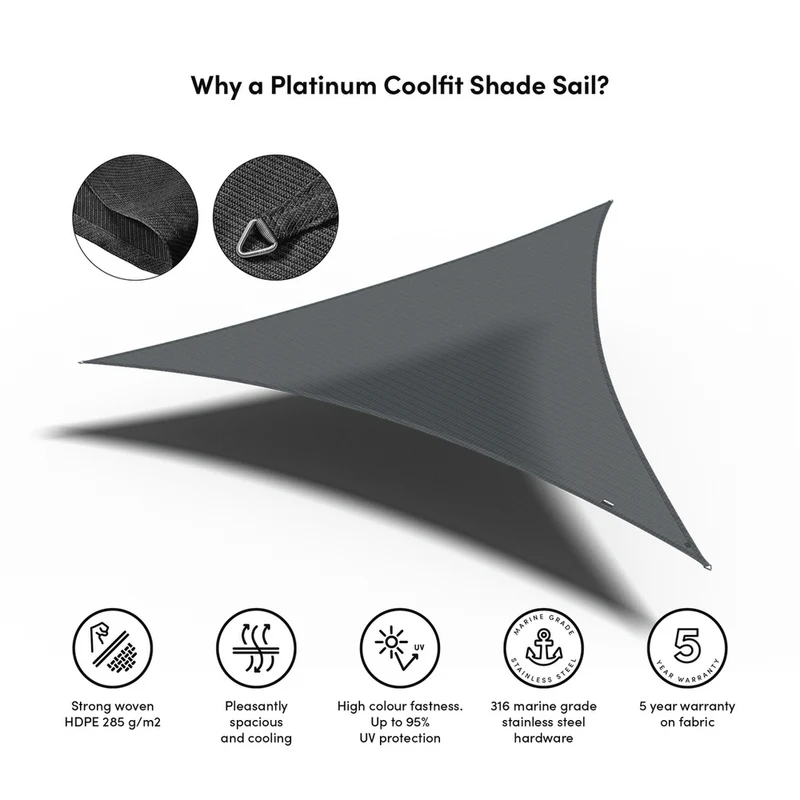 Platinum Sun & Shade Coolfit schaduwdoek driehoek, 360x360x360cm, Antraciet