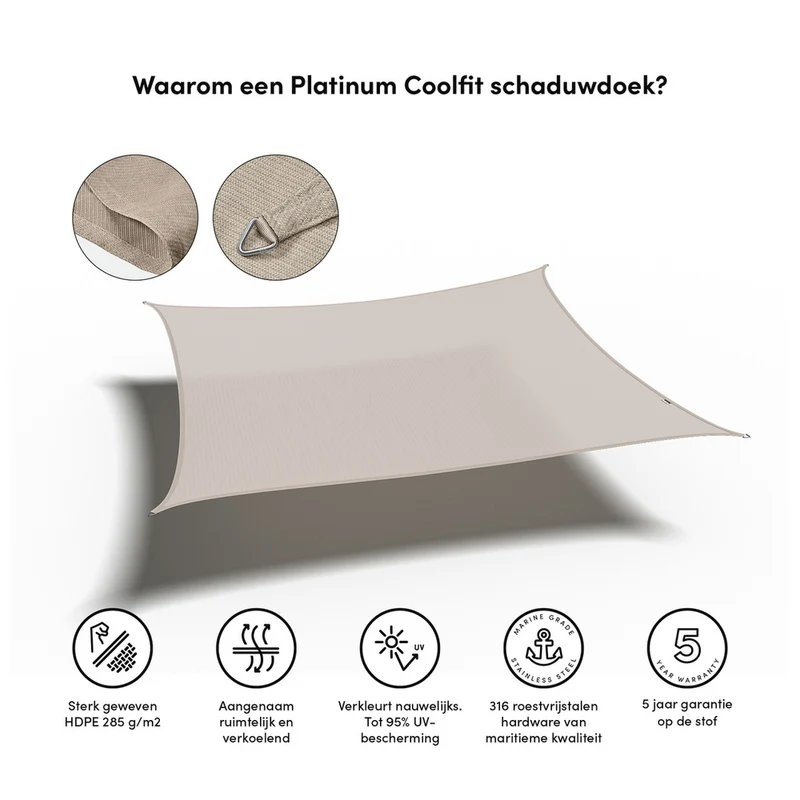 Platinum Sun & Shade Coolfit schaduwdoek vierkant, 500x500cm, Greige