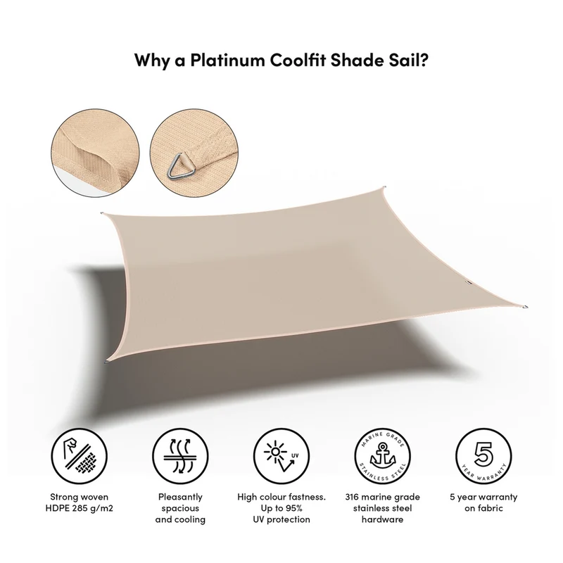 Platinum Sun & Shade Coolfit schaduwdoek vierkant, 500x500cm, Ecru Wit