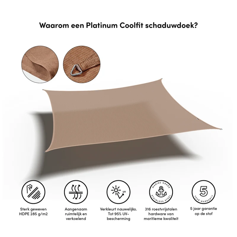 Platinum Sun & Shade Coolfit schaduwdoek vierkant, 500x500cm, Zand