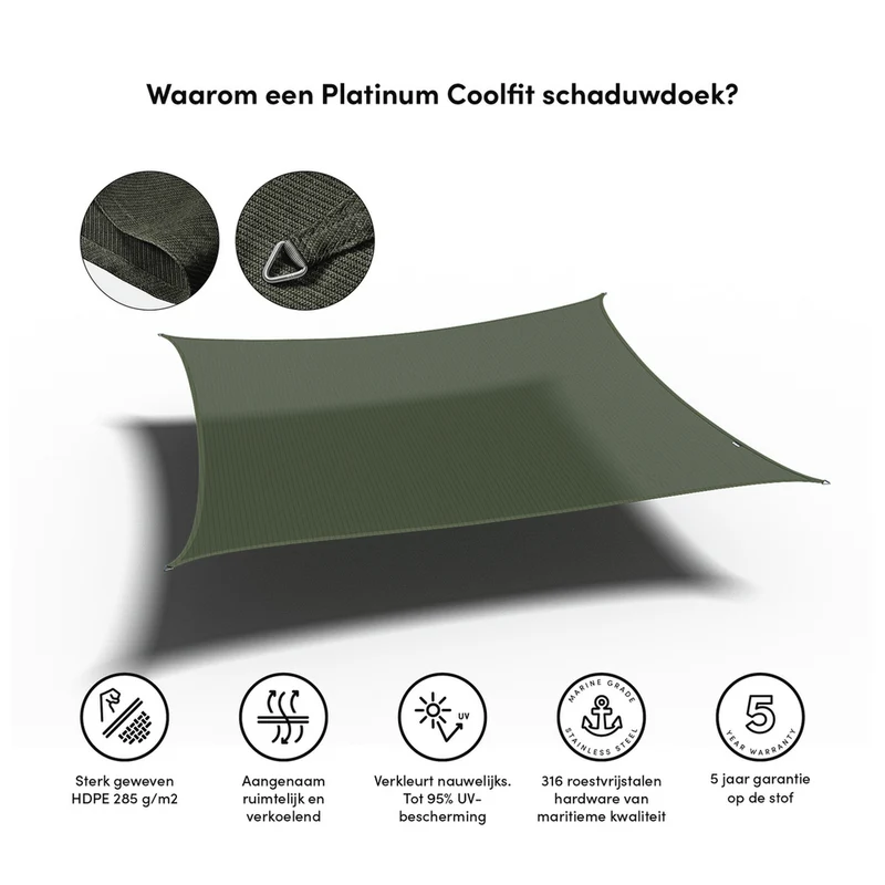 Platinum Sun & Shade Coolfit schaduwdoek vierkant, 500x500cm, Olijf