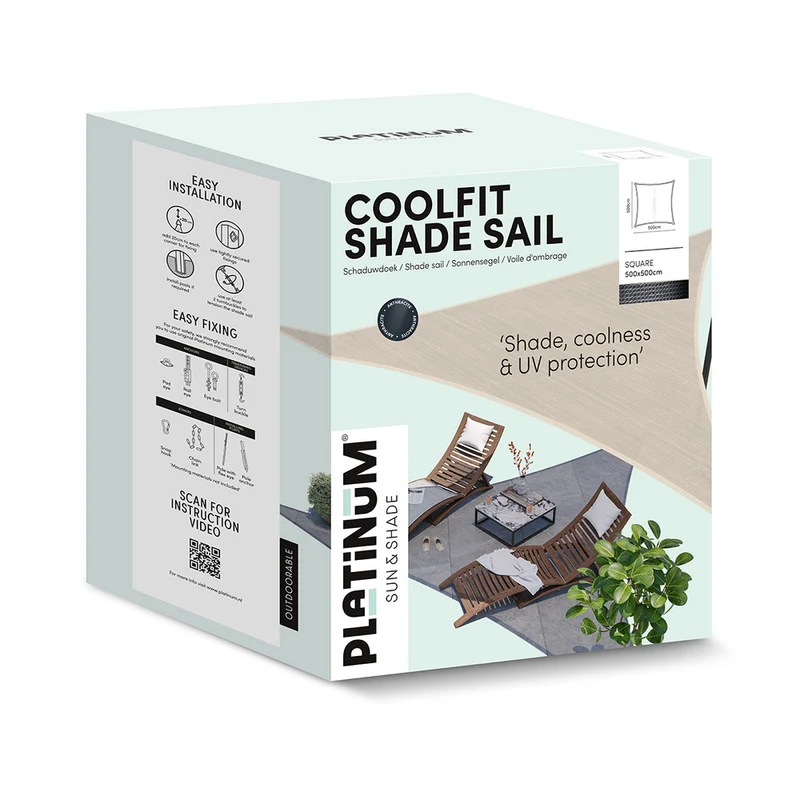 Platinum Sun & Shade Coolfit schaduwdoek vierkant, 500x500cm, Antraciet