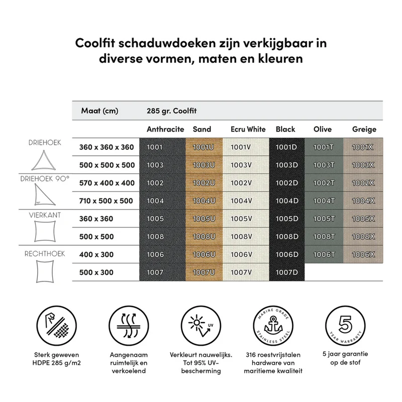 Platinum Sun & Shade Dreamsail schaduwdoek vierkant, 400x400cm, Ecru