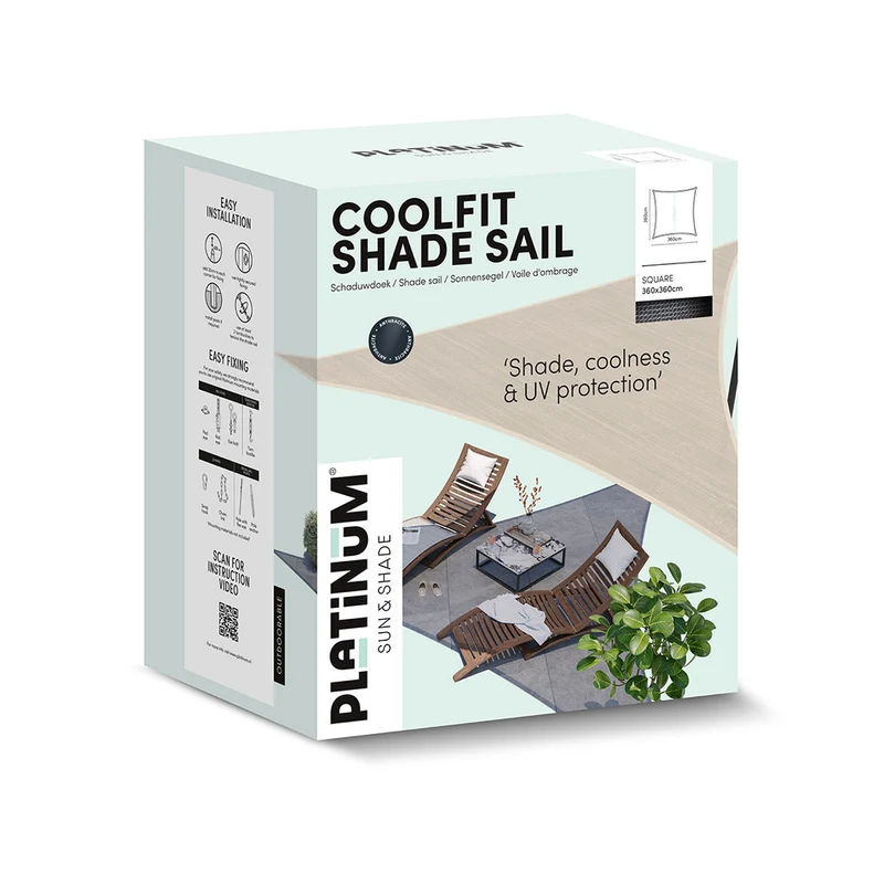 Platinum Sun & Shade Coolfit schaduwdoek vierkant, 360x360cm, Zand