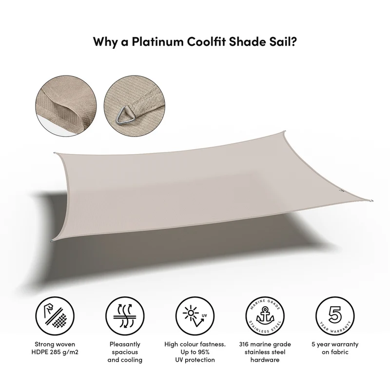 Platinum Sun & Shade Coolfit schaduwdoek rechthoek, 400x300cm, Greige