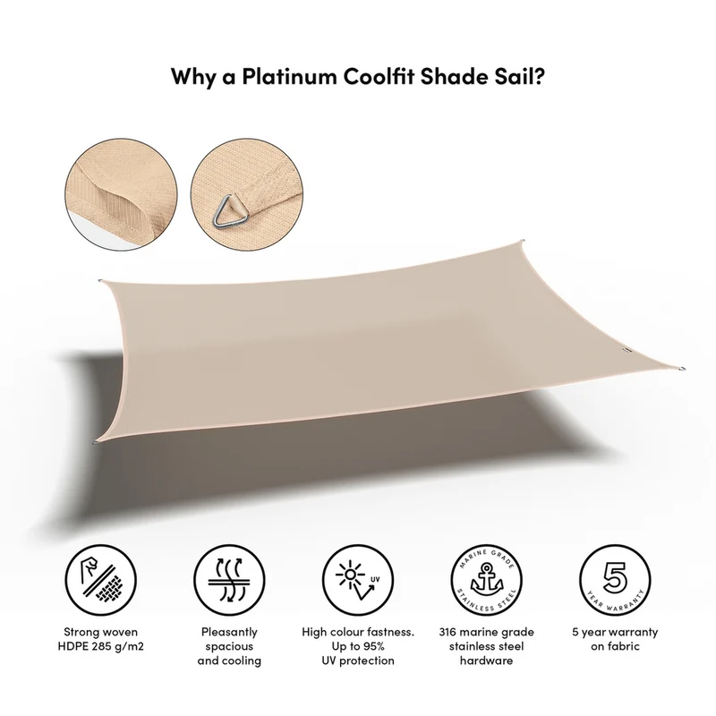 Platinum Sun & Shade Coolfit schaduwdoek rechthoek, 400x300cm, Ecru wit