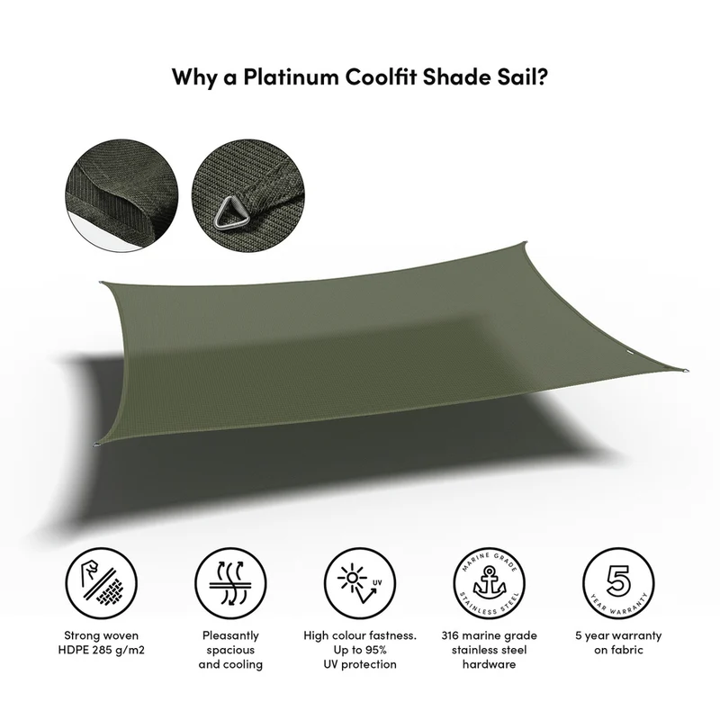 Platinum Sun & Shade Coolfit schaduwdoek rechthoek, 400x300cm, Olijf