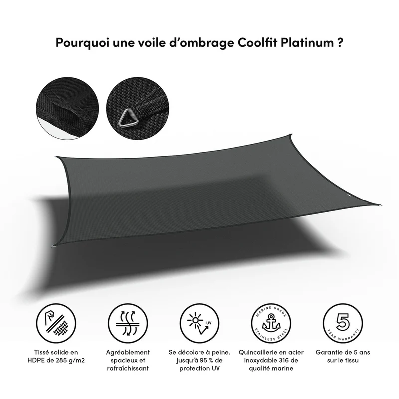 Platinum Sun & Shade Coolfit schaduwdoek rechthoek, 400x300cm, Zwart